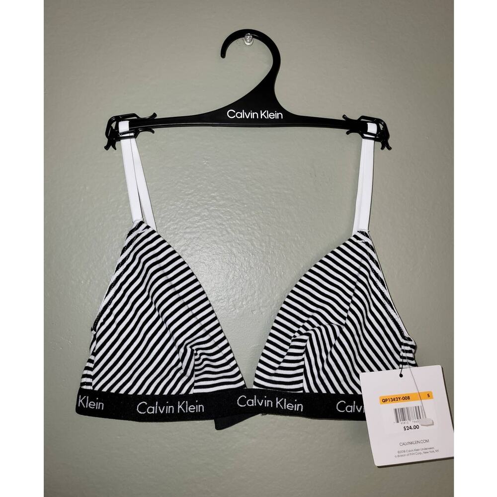 NWT Striped Calvin Klein Unlined Triangle Bra Small 30C, 32B, 34A